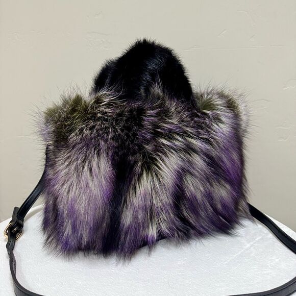 3 Tone Color Gradient Stunning Dyed Real Fox Fur With Mink Fur Handle Satchel - Picture 5 of 16
